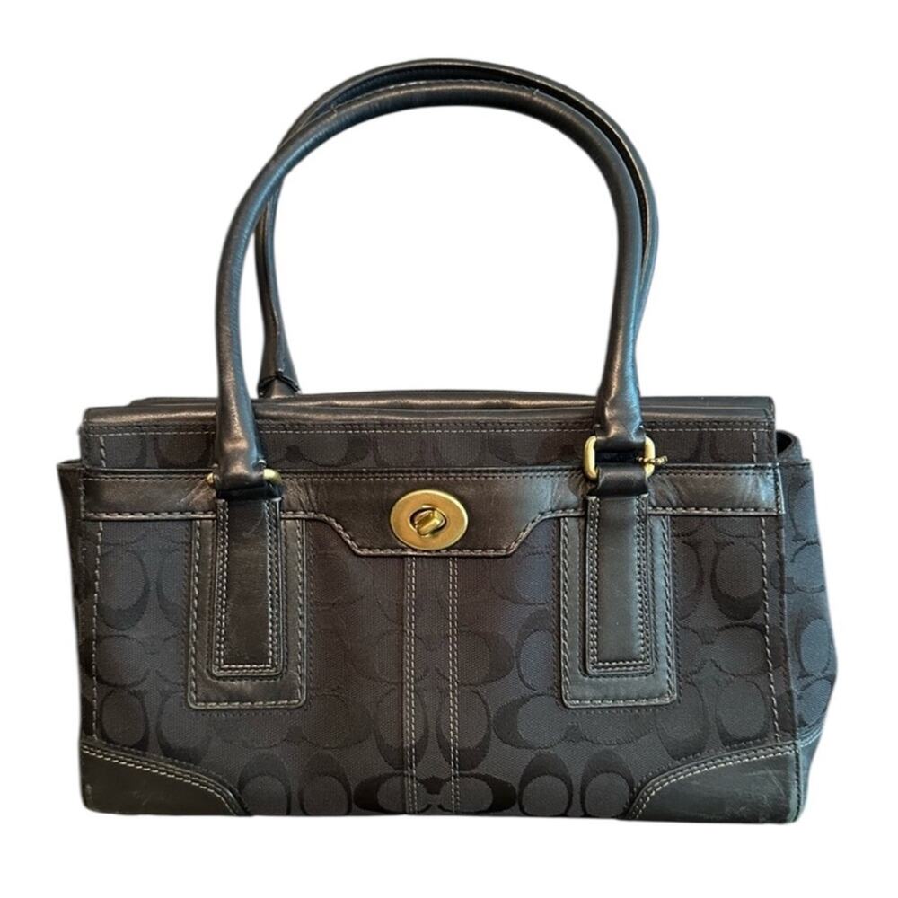 Classic Coach Hampton Madeline Signature black handbag, leather accents